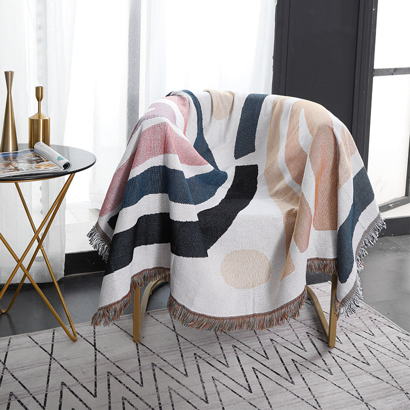 Textile City Abstract Rainbow  - đánh giá và giá Boho Throw Blanket Fringe