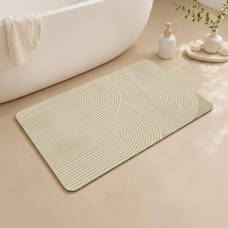 (Beige Striped Diatomite Bath  - đánh giá và giá Quick Dry Diatomite Bath Mat