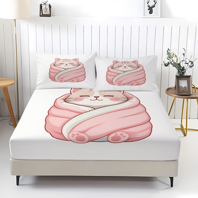 Cute Cat Print Fitted Sheet Se - đánh giá và giá Fitted Bed Sheets Deep Pocket