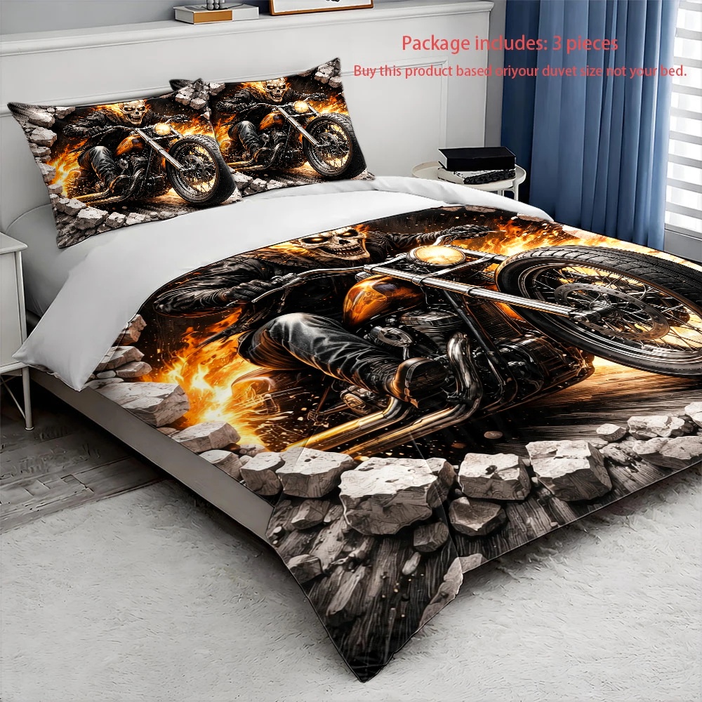 Ghost Rider Flame Skull Motorc - đánh giá và giá Duvet Cover Sets With Zipper