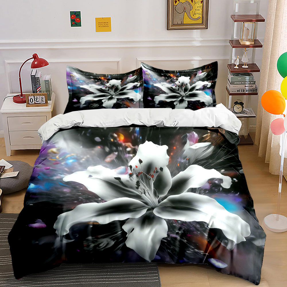 Abstract White Lily Flower Bed - đánh giá và giá Aesthetic Floral Duvet Cover