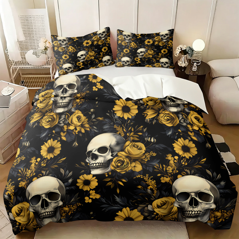 Dark Aesthetic Skull Yellow Fl - đánh giá và giá Aesthetic Floral Duvet Cover