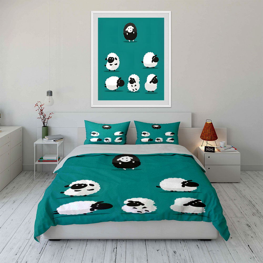 Cartoon sheep and a black one  - đánh giá và giá Duvet Cover Sets With Zipper